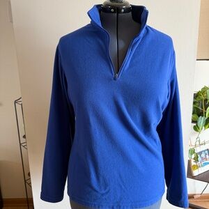 Lands’ End Women’s Blue Fleece Quarter-Zip Long-Sleeve Pullover Top, Size XL 18